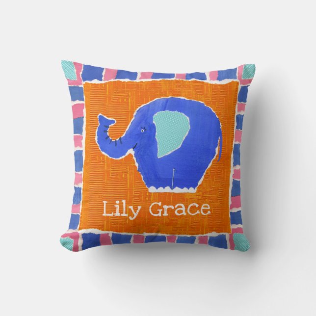 Personalized Elephant Cushion Pillow (Front)