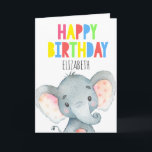 Personalized Elephant Cute Girl Happy Birthday Card<br><div class="desc">Personalized Elephant Cute Girl Happy Birthday</div>