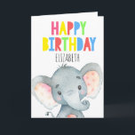 Personalized Elephant Cute Girl Happy Birthday Card<br><div class="desc">Personalized Elephant Cute Girl Happy Birthday</div>