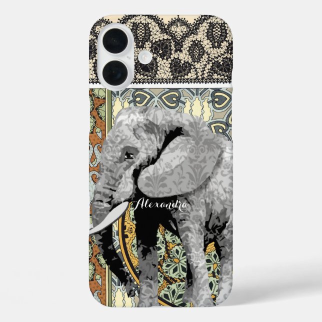 Personalized Elephant Damask Case-Mate iPhone Case (Back)