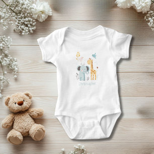 Personalized Elephant Giraffe Bird Animals Boy Baby Bodysuit