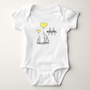 Personalized Elephant Grey Yellow Black Balloons Baby Bodysuit