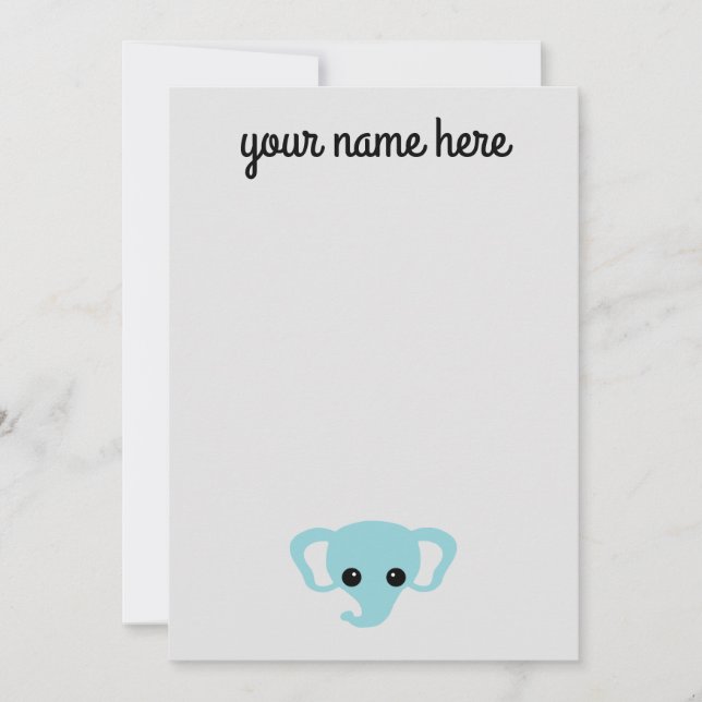 Personalized Elephant Kids Stationery Notecards (Front)