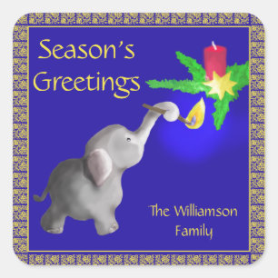 Personalized Elephant Lights a Candle Christmas Square Sticker