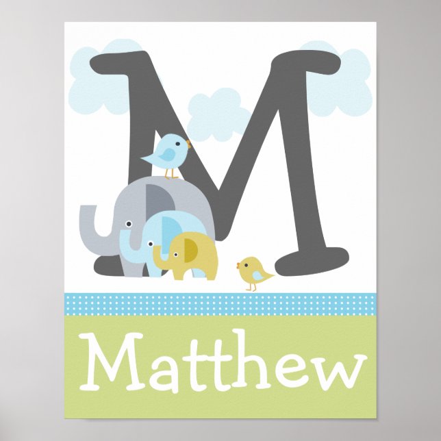 Personalized Elephant Love Initial/Name Poster Art (Front)
