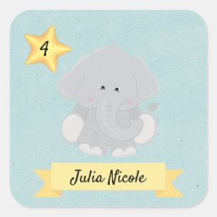Personalized Elephant Name Age  Square Sticker