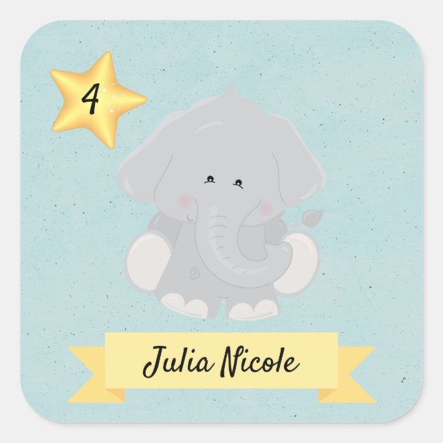 Personalized Elephant Name Age  Square Sticker (Front)