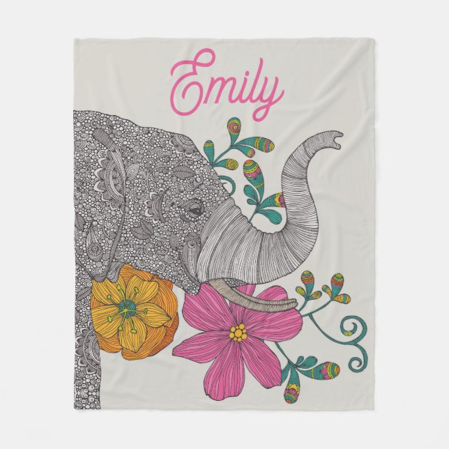 Personalized Elephant Name Kids Room Poster Fleece Blanket (Front)