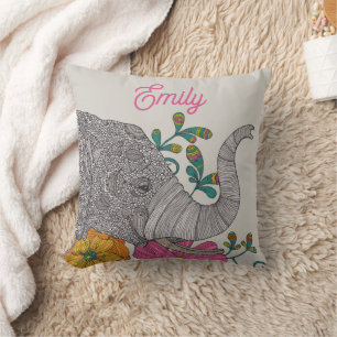 Personalized Elephant Name Throw Pillow