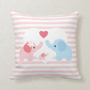 Personalized Elephant Parents and Baby Throw Pillow