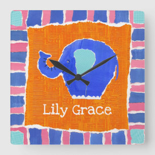 Personalized Elephant Square Wall Clock