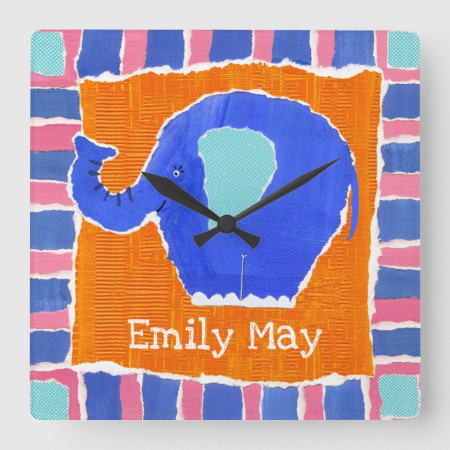 Personalized Elephant Square Wall Clock (Front)