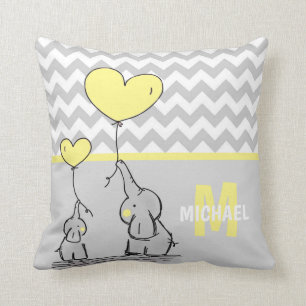 Personalized Elephant Yellow Grey Chevron Nursery Throw Pillow