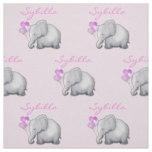 Personalized Elephants Pink Baby Girl Nursery Fabric