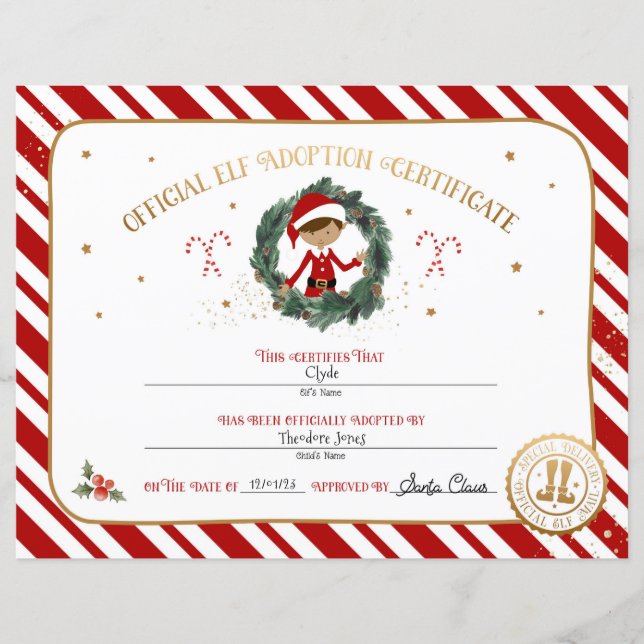 Personalized Elf Adoption Certificate (Front)