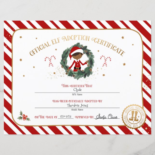 Personalized Elf Adoption Certificate (Front)