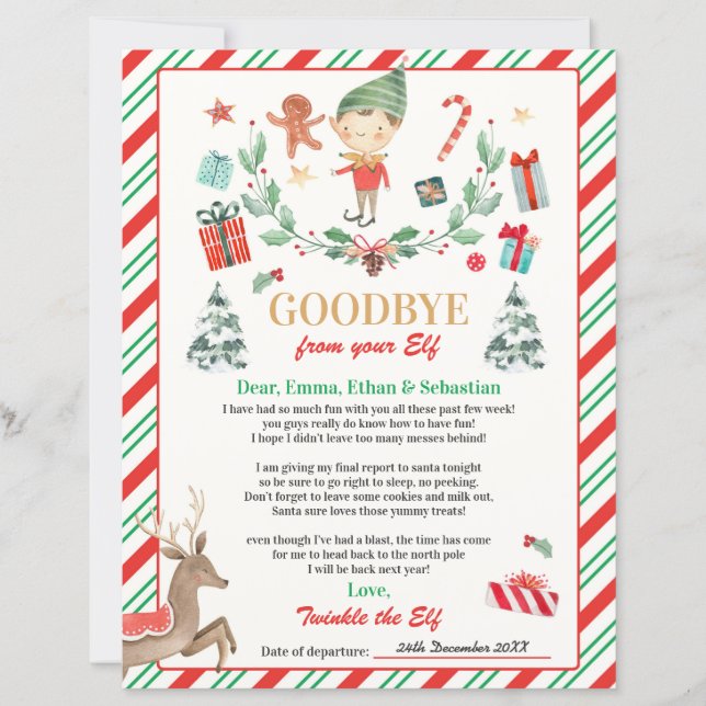 Personalized Elf Goodbye Letter Elf Holiday Card (Front)
