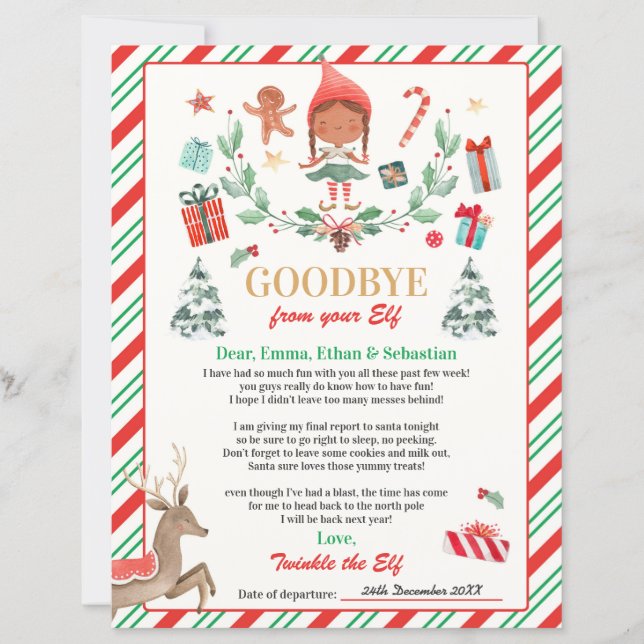 Personalized Elf Goodbye Letter Elf Holiday Card (Front)