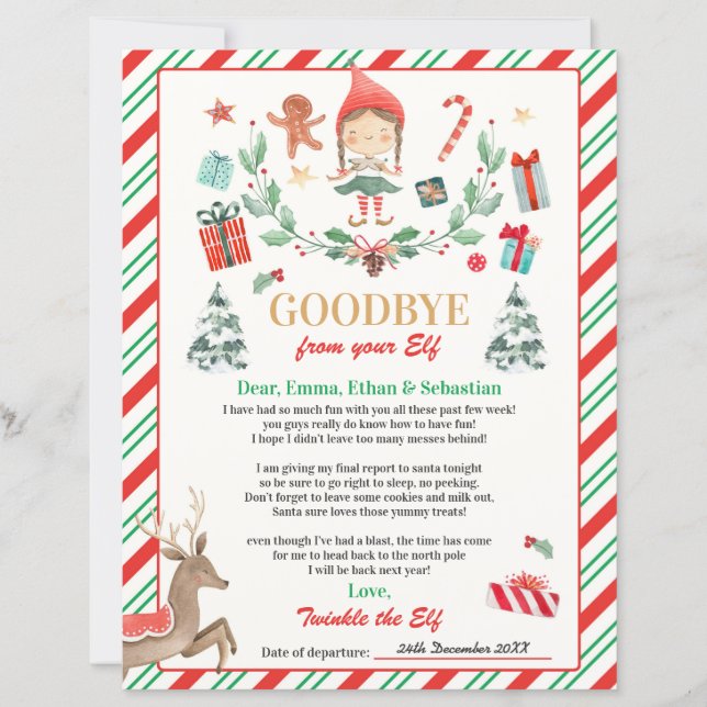 Personalized Elf Goodbye Letter Elf Holiday Card (Front)