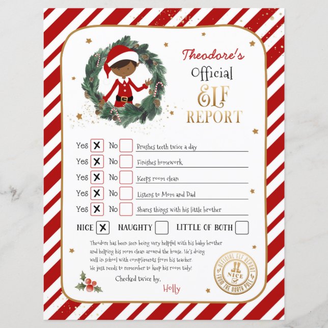 Personalized Elf Report Card (Front)