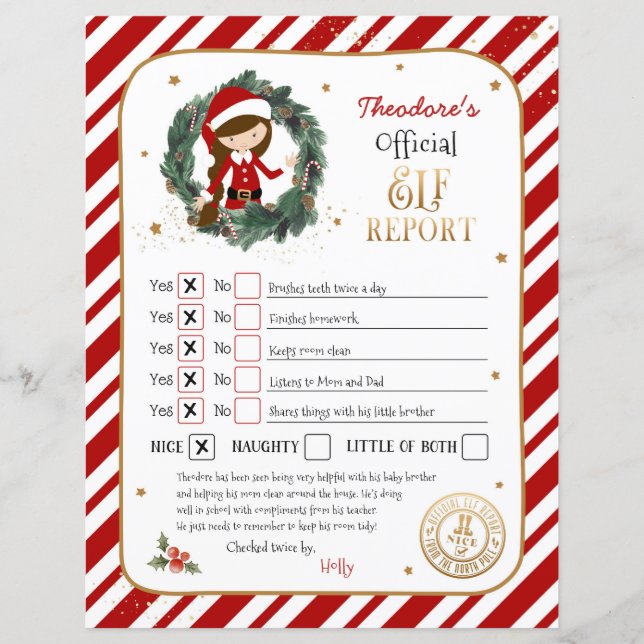 Personalized Elf Report Card (Front)