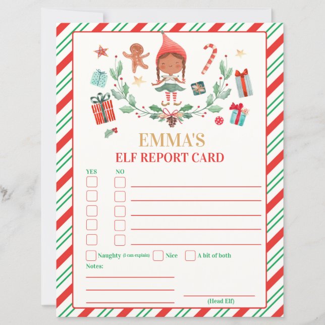 Personalized Elf Report Card Elf Holiday Card (Front)