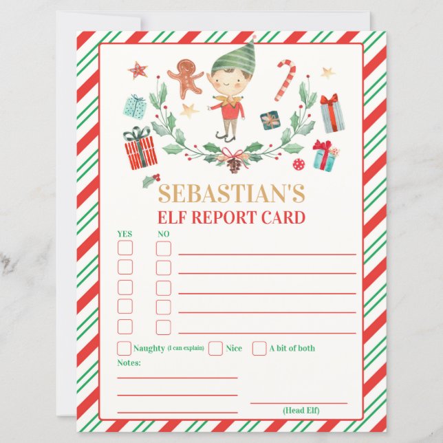 Personalized Elf Report Card Elf Holiday Card (Front)