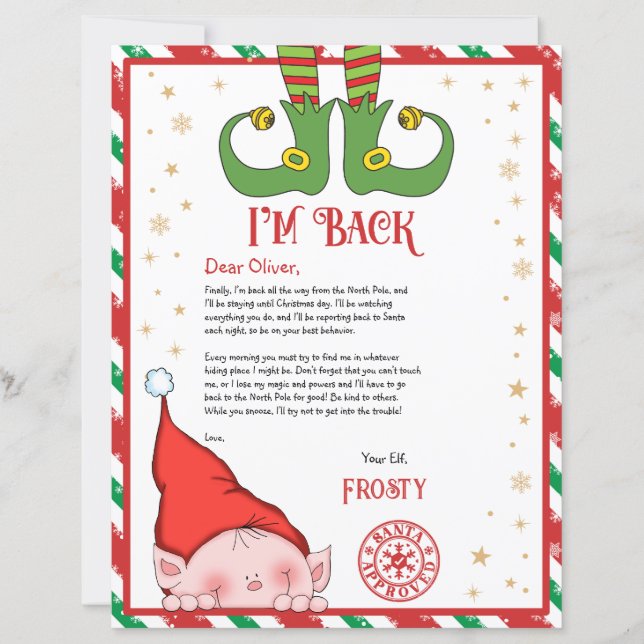 Personalized Elf Return Letter from North Pole (Front)