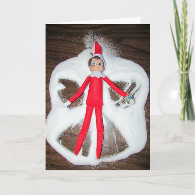 Personalized Elf Snow Angel Christmas Card (Front)