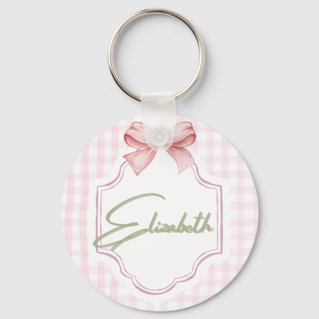 Personalized Elizabeth Baby Girl Nursery Gingham  Keychain (Front)