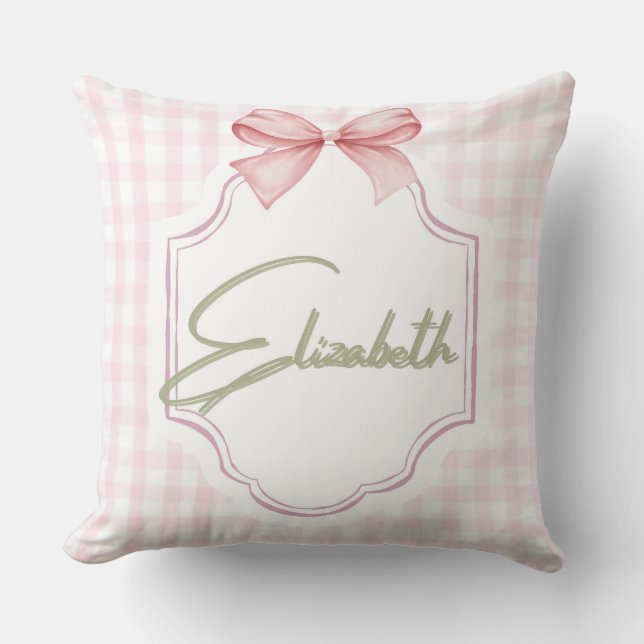 Personalized Elizabeth Baby Girl Nursery Gingham  Throw Pillow (Front)