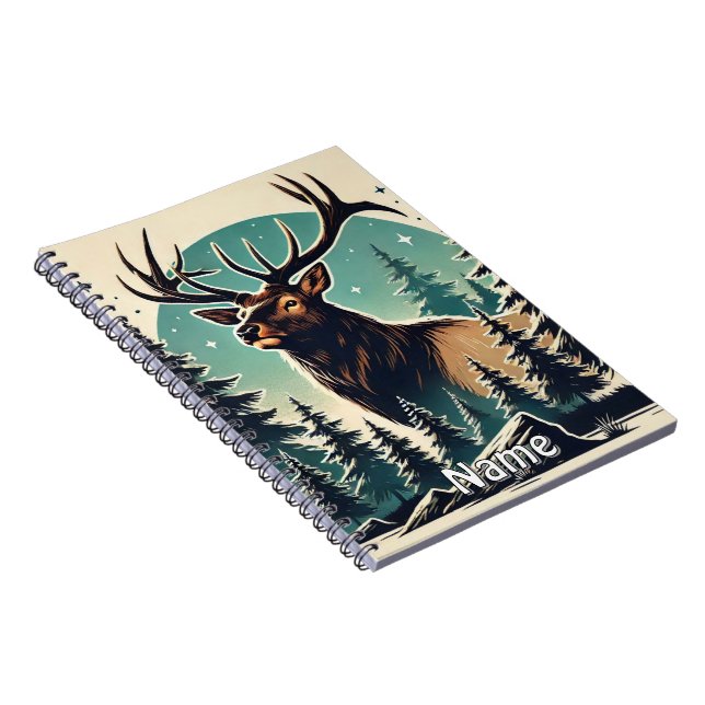 Personalized Elk in Forest with Starry Night Sky Notebook (Right Side)