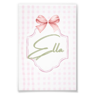 Personalized Ella Baby Girl Nursery Bow&Gingham  Photo Print