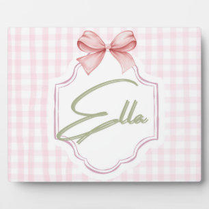 Personalized Ella Baby Girl Nursery Bow&Gingham Plaque