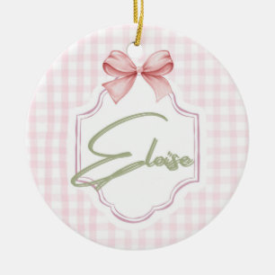 Personalized Eloise Baby Girl Nursery Bow&Gingham Ceramic Ornament