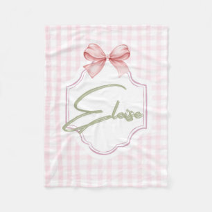 Personalized Eloise Baby Girl Nursery Bow&Gingham Fleece Blanket