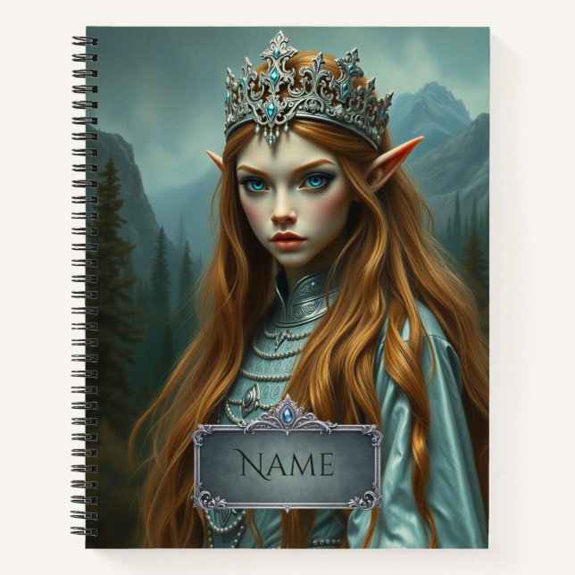 Personalized Elven Queen Notebook with Custom Name (Front)