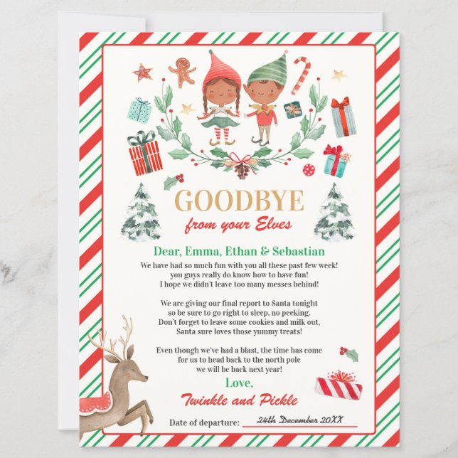 Personalized Elves Goodbye Letter Elf Holiday Card (Front)