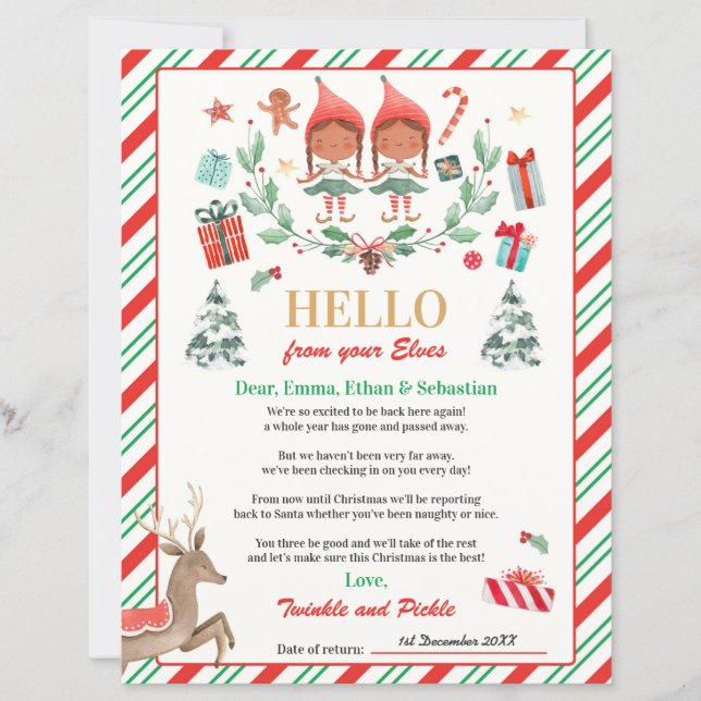 Personalized Elves Return Letter Elf Holiday Card (Front)