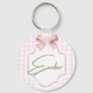 Personalized Ember Baby Girl Nursery Bow&Gingham Keychain