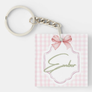 Personalized Ember Baby Girl Nursery Bow&Gingham Keychain