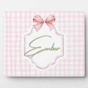 Personalized Ember Baby Girl Nursery Bow&Gingham Plaque