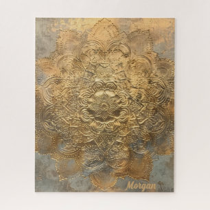 Personalized Embossed Mandala   Elegant Boho Gift Jigsaw Puzzle