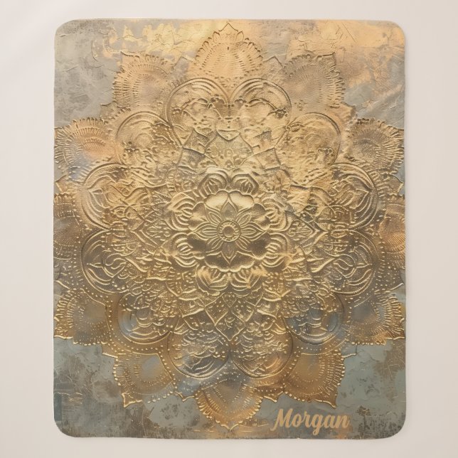 Personalized Embossed Mandala | Elegant Boho Gift Sherpa Blanket (Front)