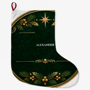 Personalized Emerald and Gold Christmas Stocking