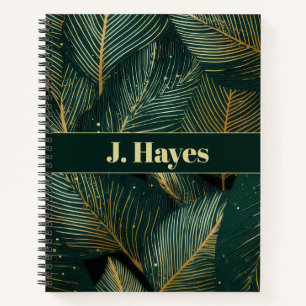 Personalized Emerald & Gold Tropical Leaf Notebook