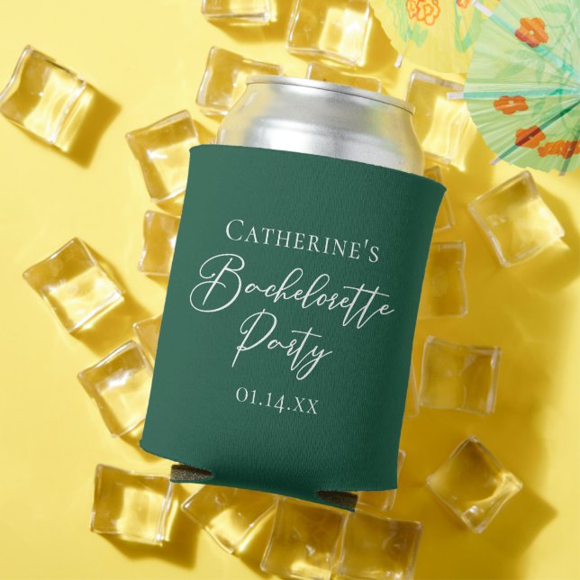 Personalized Emerald Green Bachelorette Party Can Cooler (In Situ Summer)