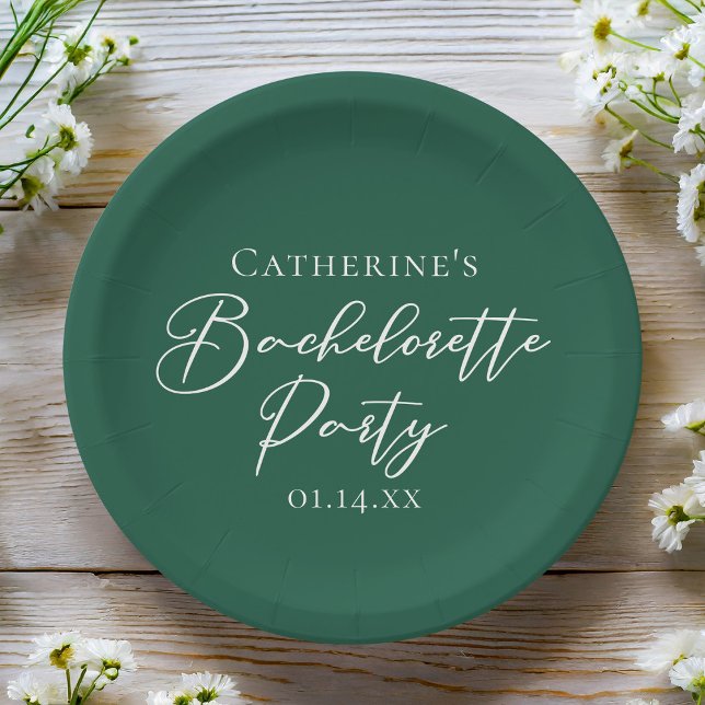 Personalized Emerald Green Bachelorette Party Paper Plate (Creator Uploaded)