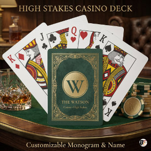 Personalized Emerald Green & Gold Casino Monogram Playing Cards