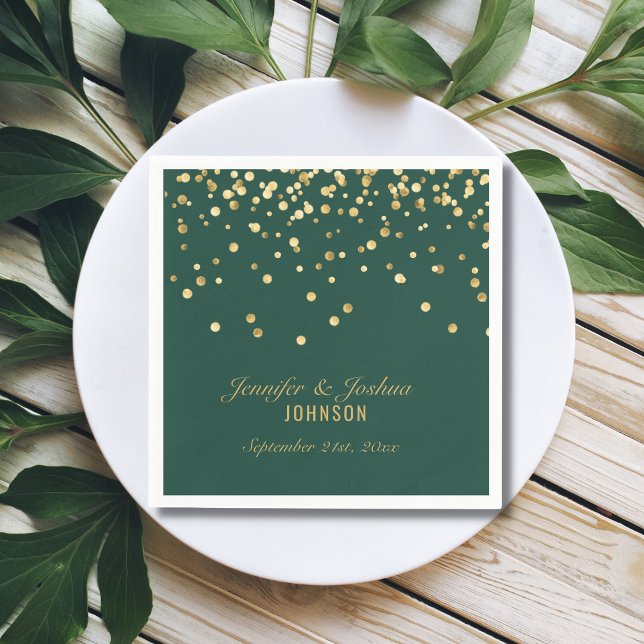 Personalized EMERALD Green Gold Confetti Wedding Napkin (Creator Uploaded)